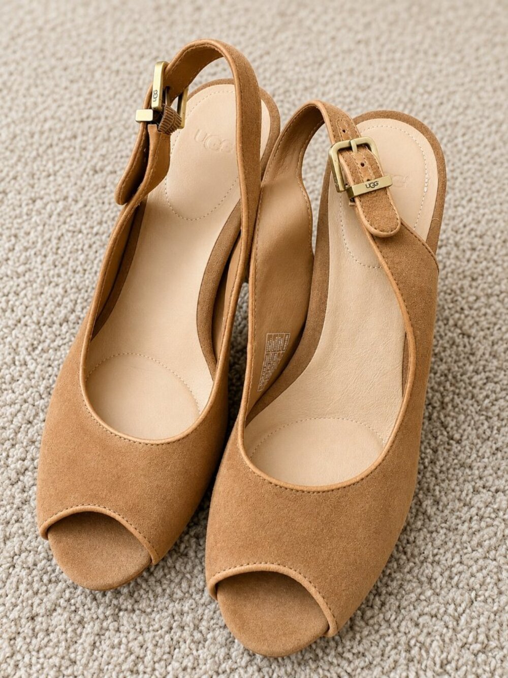 UGG Tan Suede Slingback Peep Toe Heels Size 10